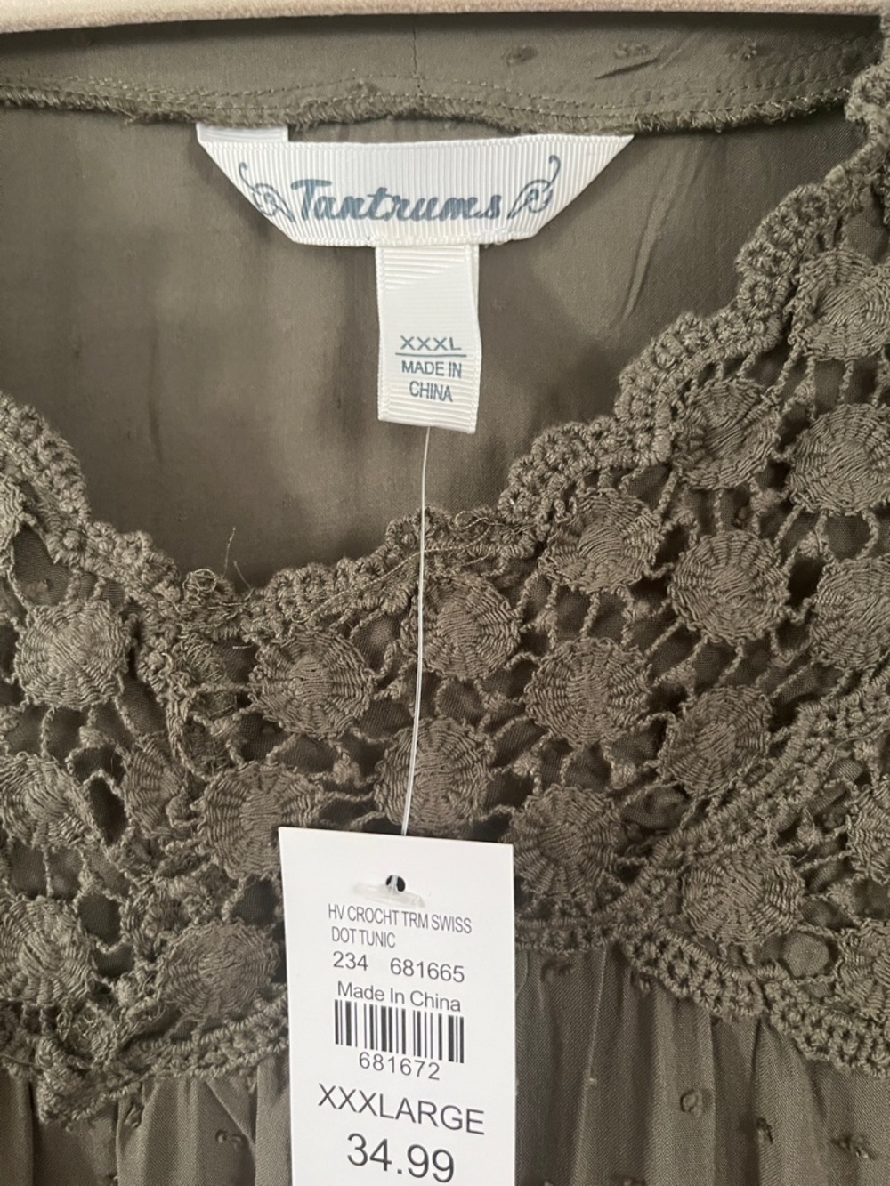 Tantrums Olive Green Crochet-Trim Three-quarter Sleeve Dress - Picture 2 of 6